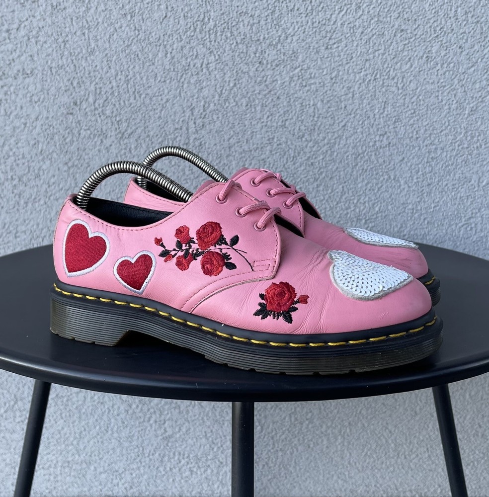 Dr Martens 1461 Sequin Hearts in Geranium Pink Oxfords Shoes Size US8 UK6 EU39