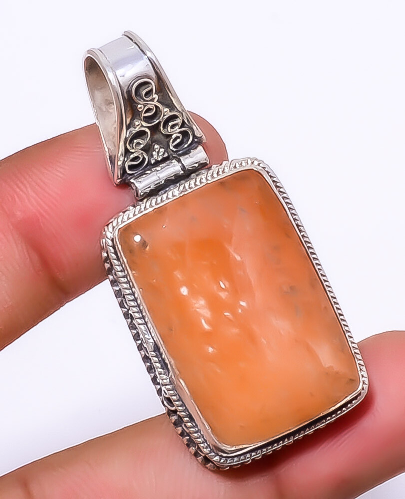 925 Silver Angle Hair Quartz Pendant Fine Art Jewelry 1.95 Inch A398