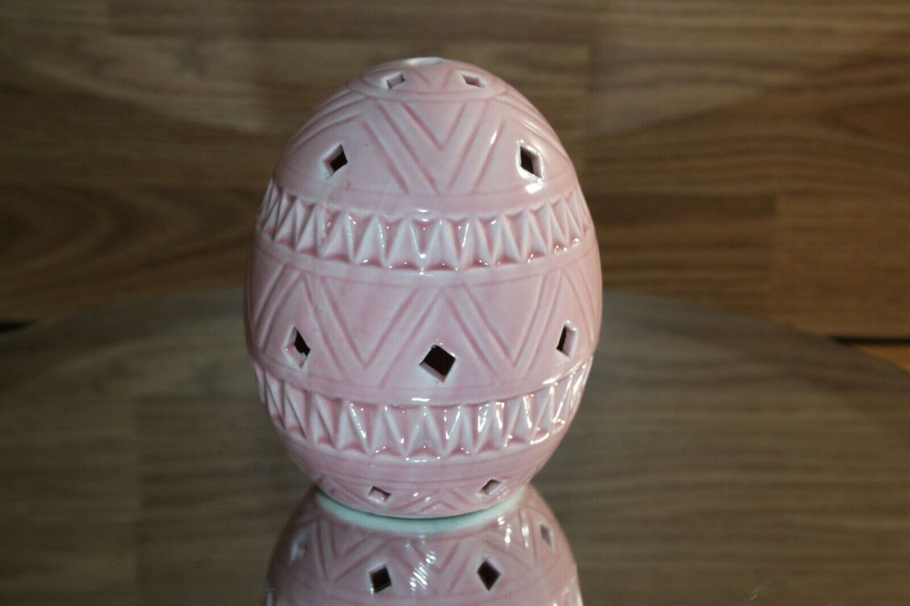 Adorable Pastel PINK Ceramic EASTER EGG LED Light 5 3/4