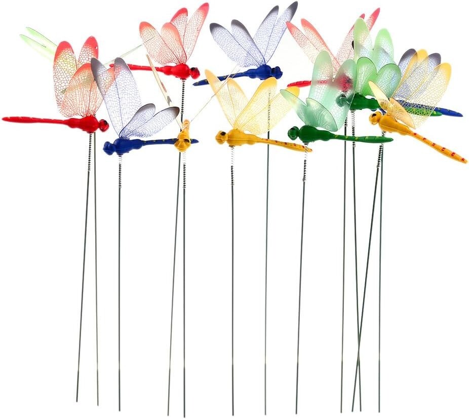 24Pcs 3D Dragonfly Garden Stakes in Blue Green Red