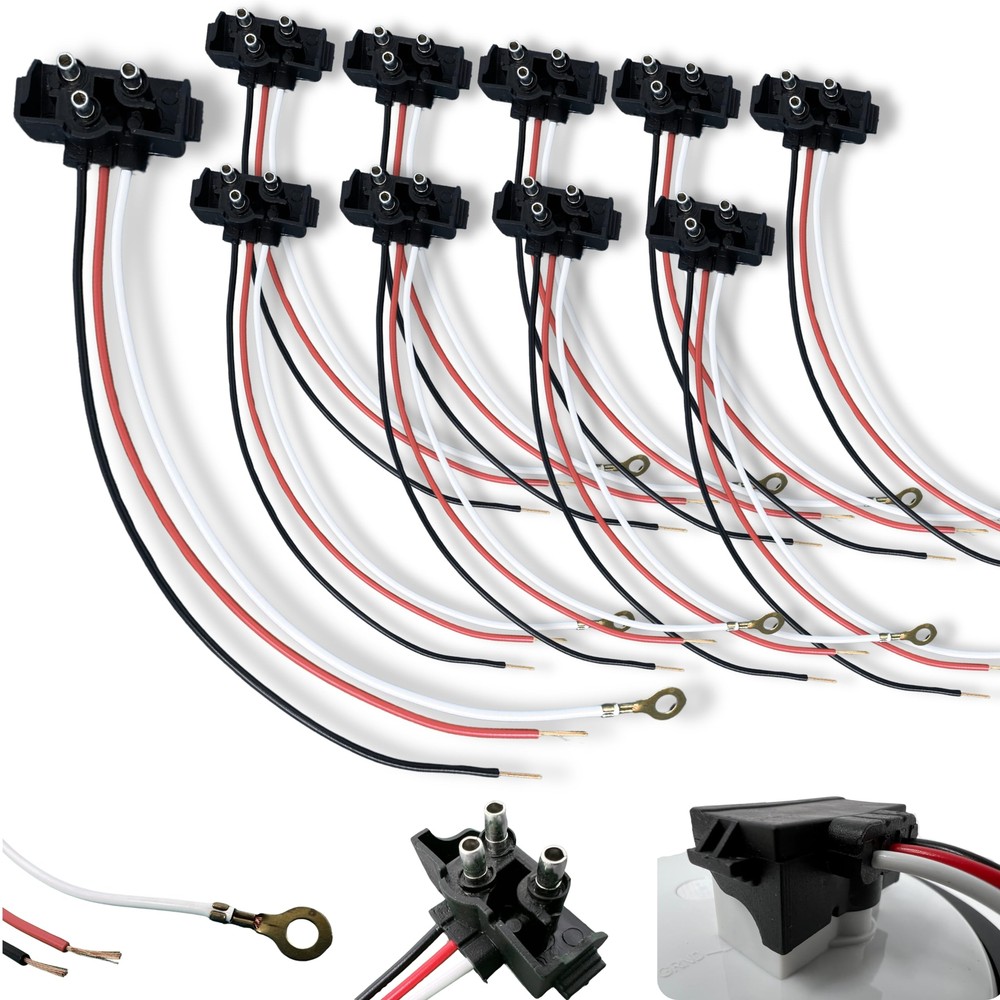 10x 3 Wire Plug Truck Trailer Light Plug Molded 3 Prong Pigtail Harness Conne...