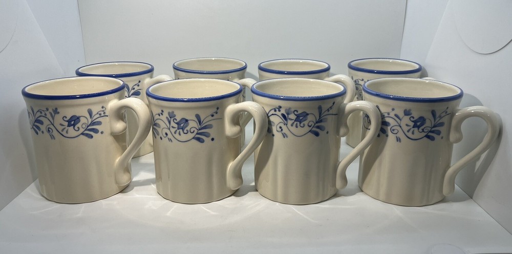 Demdaco (Set Of 8) Larkspur Blue & White Coffee Tea Cups /Mugs