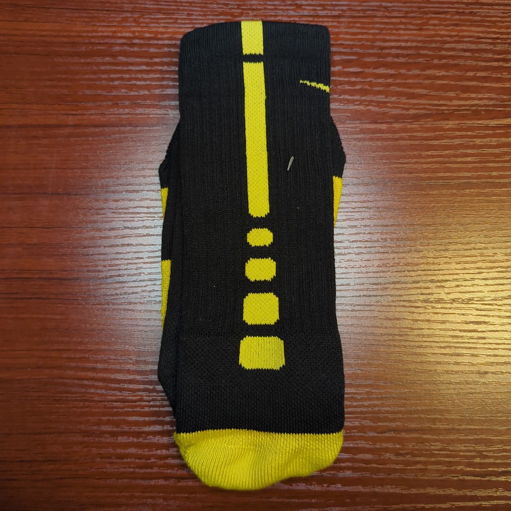 New Original Nike Elite Socks Crew Black/Yellow Size Large Basketball Dri-Fit
