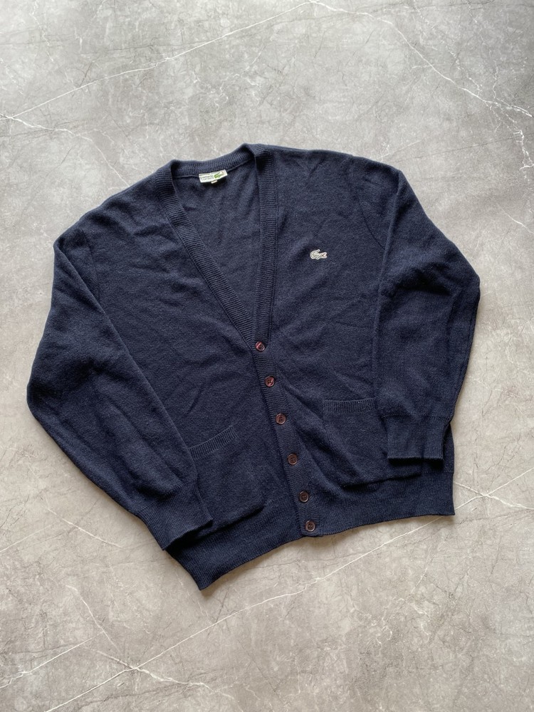 Vintage Y2K Lacoste Cardigan Wool Sweater Made in France Blue Size L