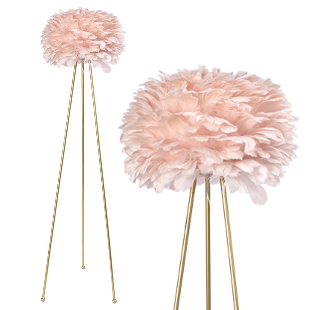 Maxax Feather Floor Lamp Tripod Floor Lamp with Pink Feather Shade Standing L...