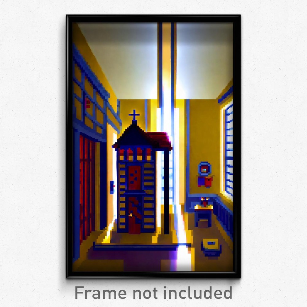 8 Bit Psychedelic Pixel Art Poster - Tiny Rectory Trippy Video Game Print