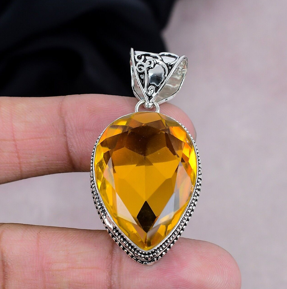 Dainty yellow citrine sterling silver pendant jewelry gift  