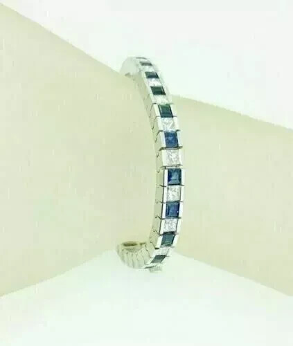 Men's Lab Created Blue Sapphire 4MM Tennis Bracelet 14k White Gold Plated 8