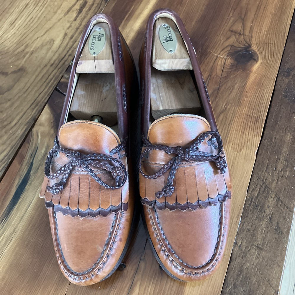 Allen Edmonds Woodstock Kiltie Slip On Loafer Cognac Brown Dress Shoes 8.5 EEE