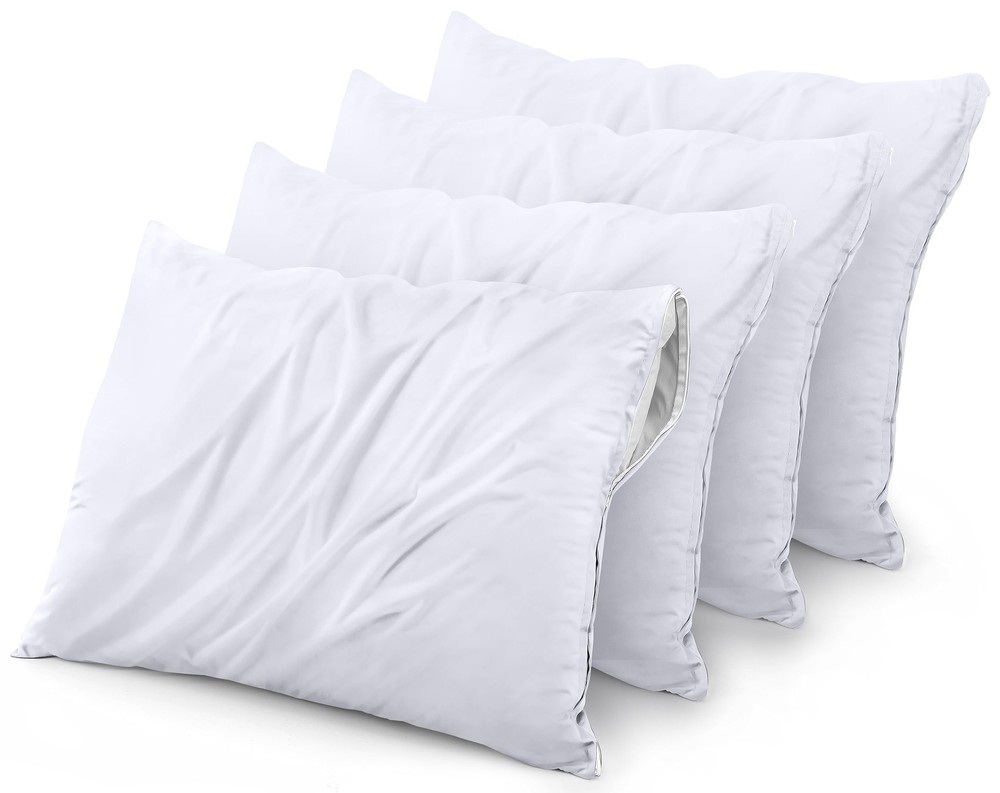 Waterproof Queen Size Pillow Protectors Zippered 4 Pack White Dust Mite and B...