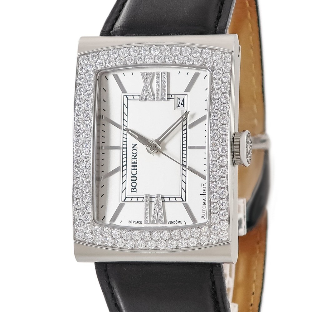 BOUCHERON Refre XL WA009213 Original Factory Diamond Silver Date Square Ba