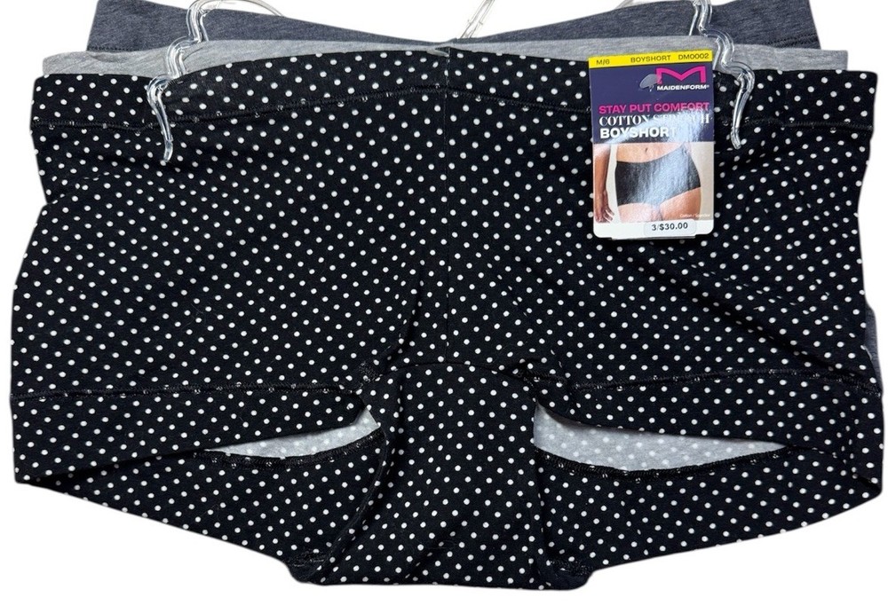 MAIDENFORM Women’s 3-Pack Cotton Stretch Boyshort Panties DM0002 Dots Size 2XL 9