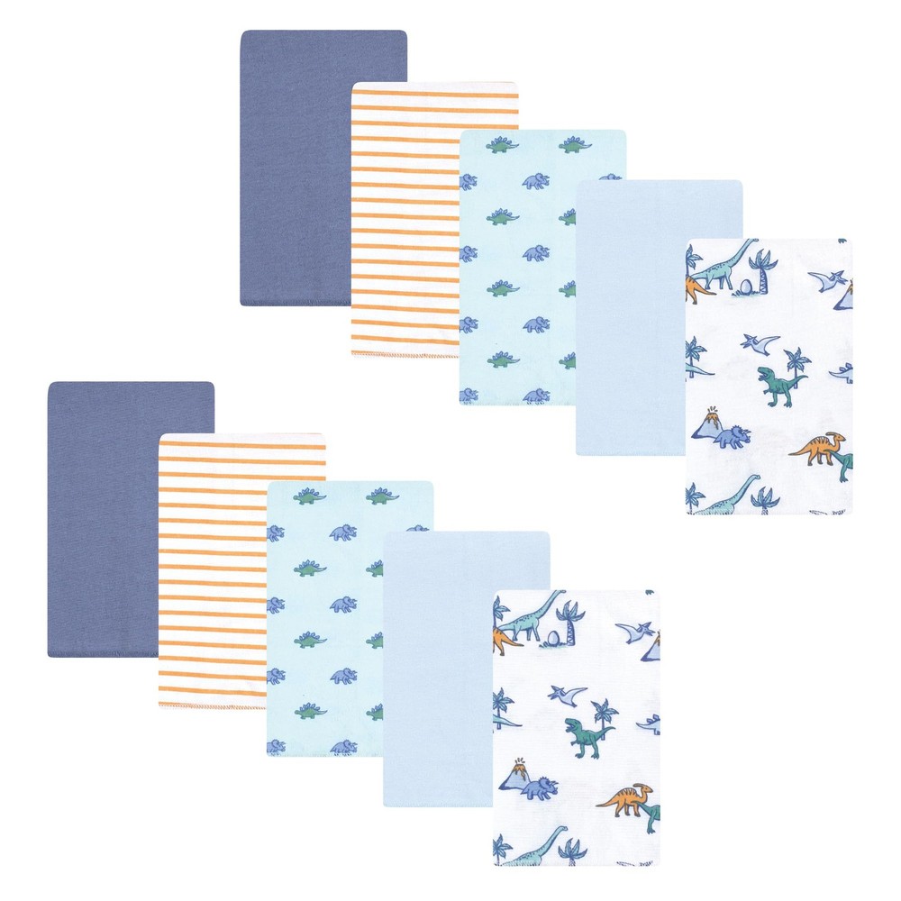 Unisex Baby Cotton Flannel Burp Cloths 10-Pack, Pastel Dino, One Size