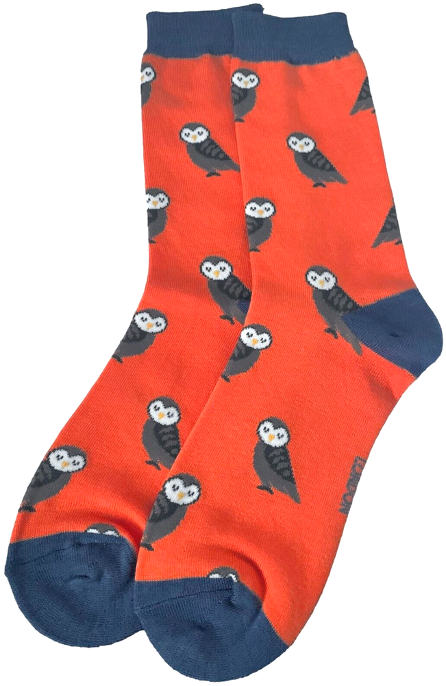 Owl Socks Ladies Owls Orange Navy Blue Bamboo Cotton Blend Cute Wise Birds 4 - 7