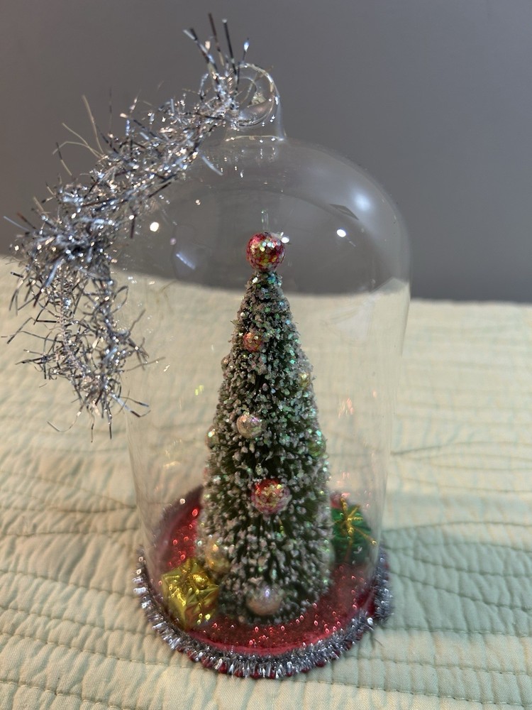 Vintage Glass Cloche Bell Ornament Snow Globe Santa 6 Inch Christmas Tree Decor