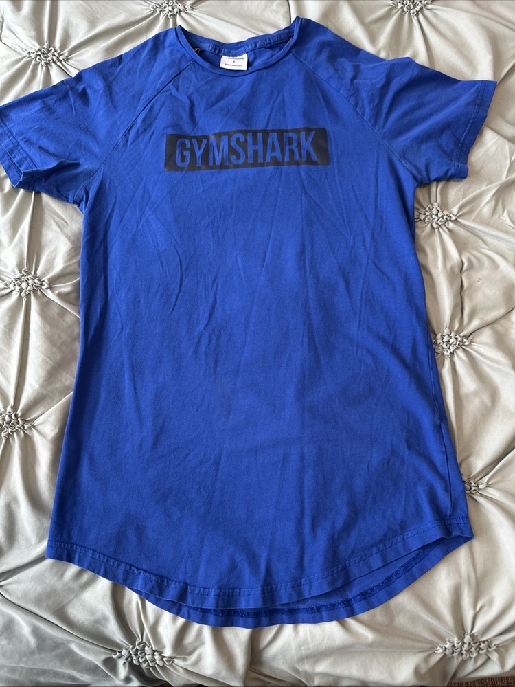 S Gymshark Raglan Sleeve Cotton Blend Spell Out Gym Shirt Blue #553