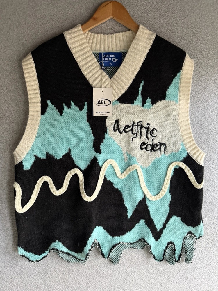 Aelfric Eden Vest Mens Small Ice Cream Melted Knitwear Oversized NWT