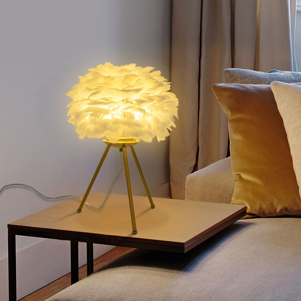 110V Modern Feather Bedside Table Lamp for Bedroom Night Light & Decor