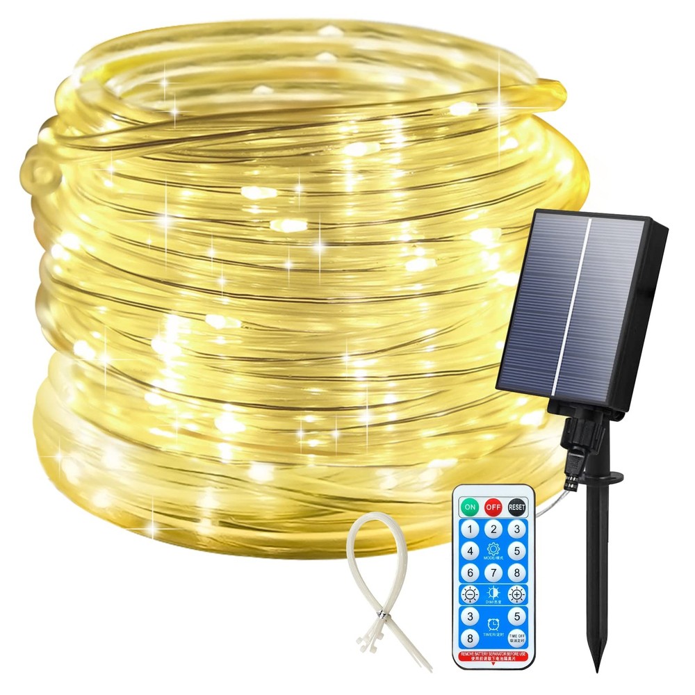 ICRGB Solar Rope Lights Outdoor 66FT 200 LED String Lights with Remote Outdoor I