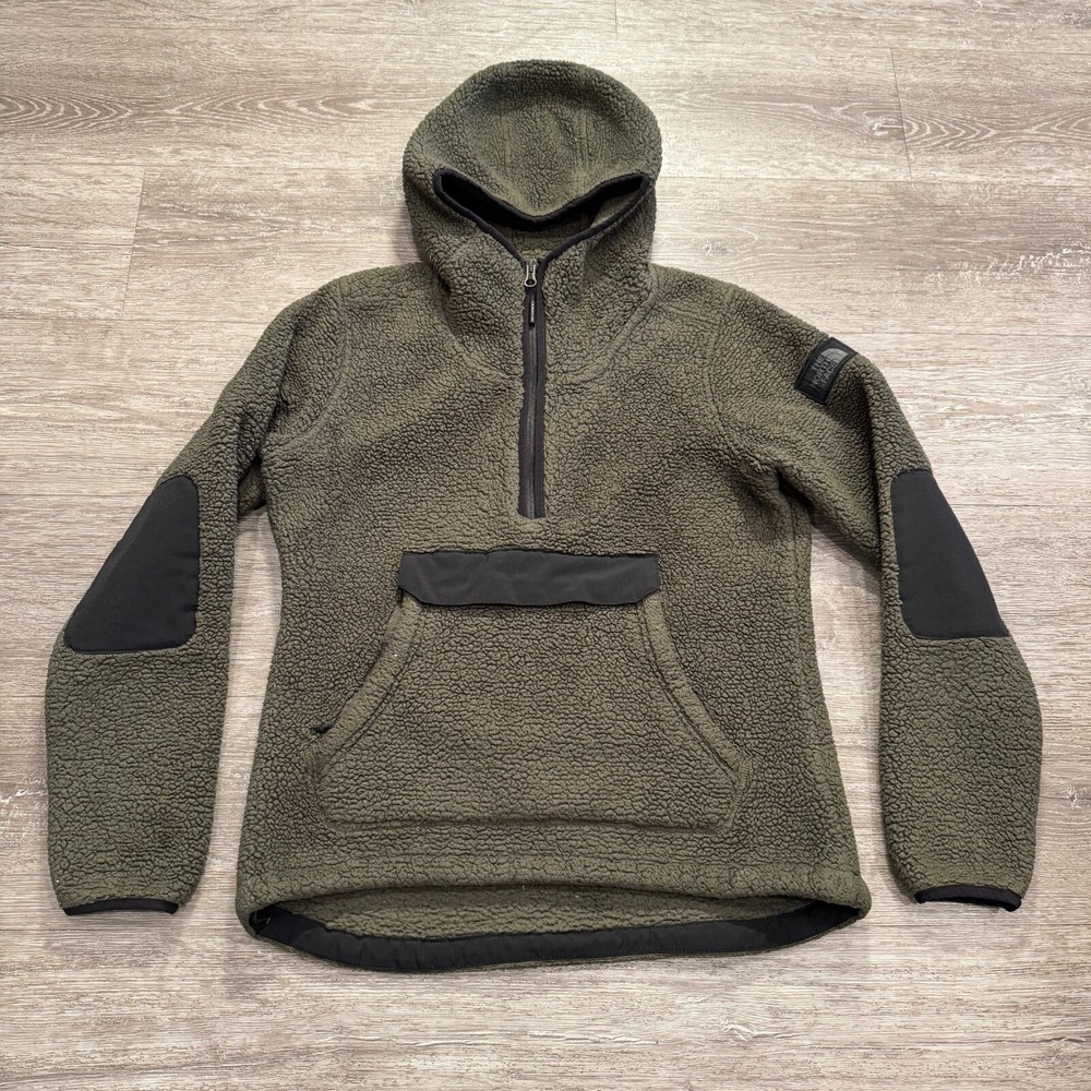 The North Face Womens Green Campshire Fleece Hooded Pullover Anorak Jacket Small