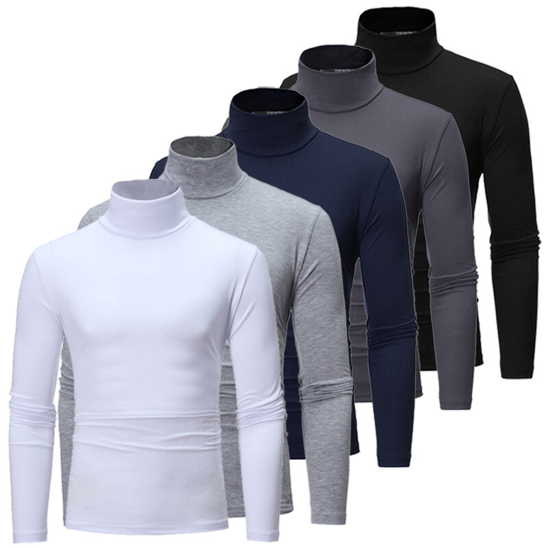 ☆ Mens Mock Turtleneck T-Shirt Solid Long Sleeve Pullover Basic Undershirt Tops