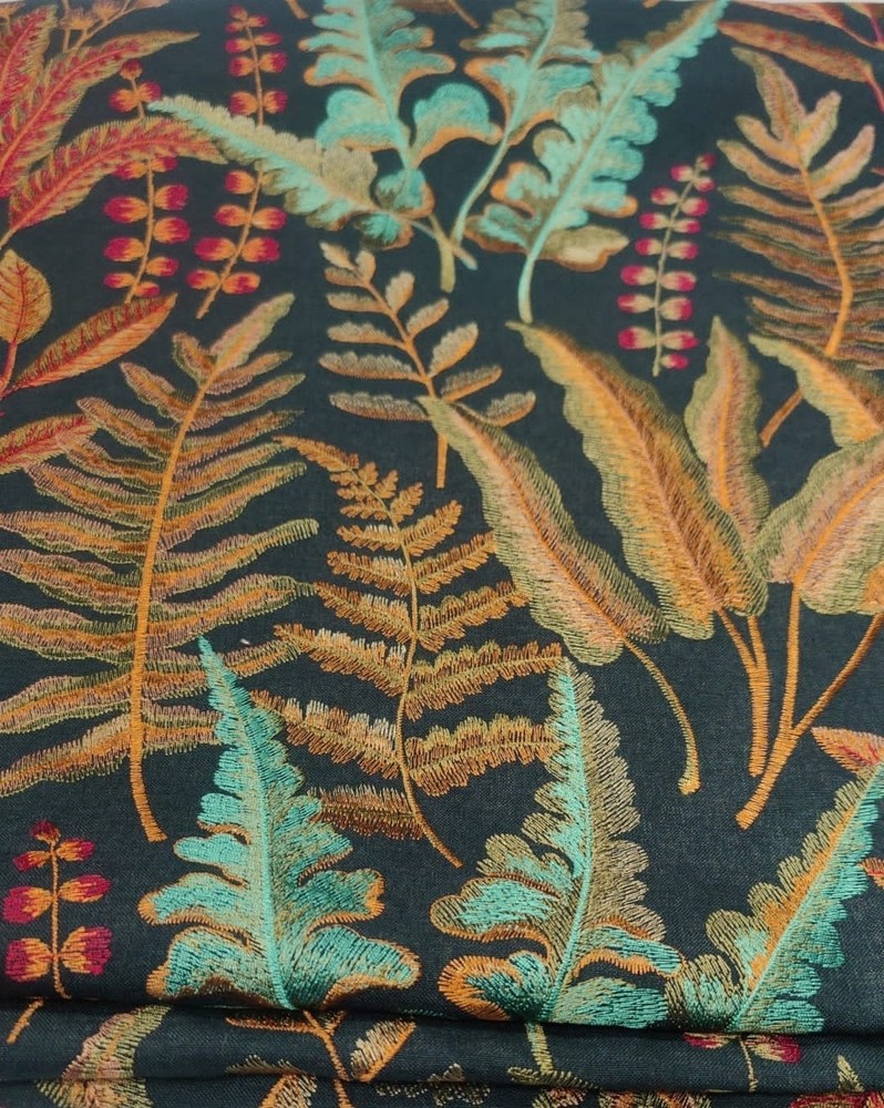 Clarke & Clarke Bracken Russet/Aqua Embroidery  Fabric - 4 Metres (RRP £68m)