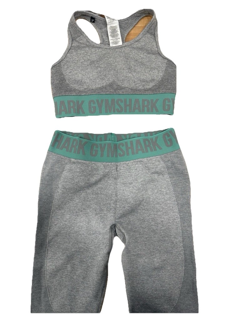 Gymshark Flex Set Grey Teal Leggings & Bra Small