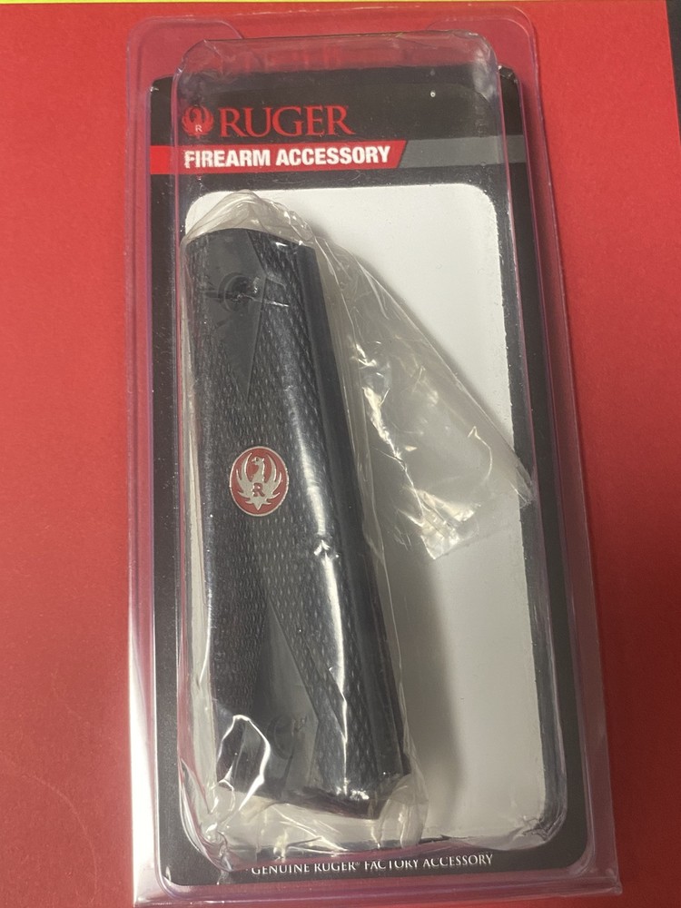 Ruger 1911 Factory OEM SR1911 BLACK Engraved Checkered Wood Grip Panels