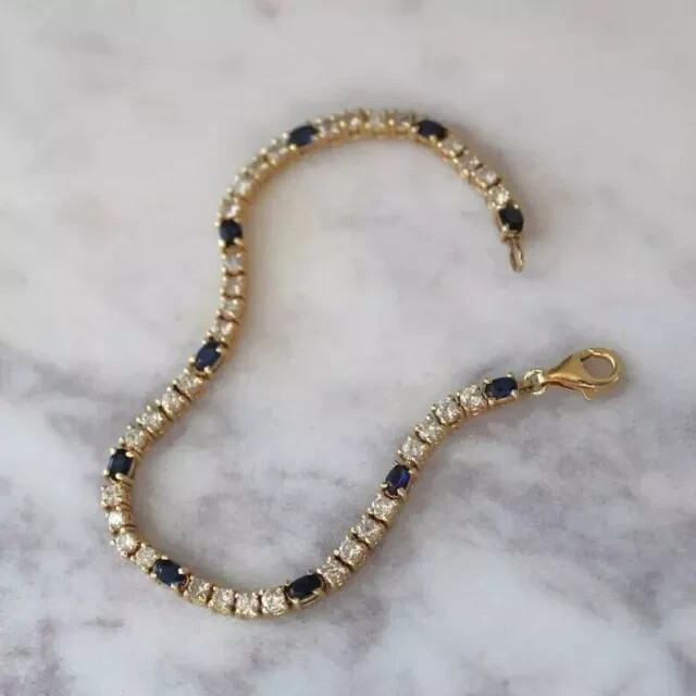 14K Yellow Gold Plated Lab-Created Sapphire Tennis Bracelet 7.5 Inches