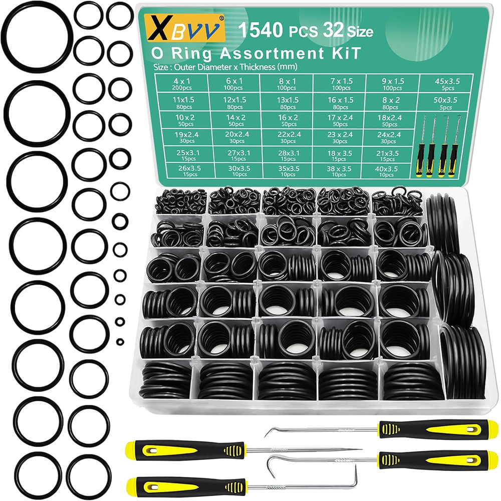 1540 Pcs 32 Size ORings Kit Rubber O Ring Assortment with 4Hook Set Plumbing