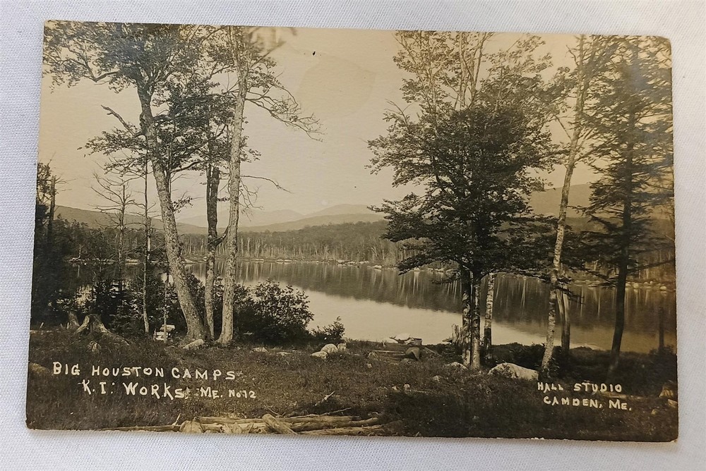 Vintage Photo Postcard Big Houston Camps Katahdin Iron Works Maine RPPC