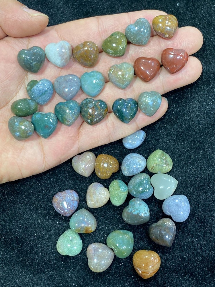 5pcs Natural moss agate Mini Heart hand-carved quartz crystal reiki healing