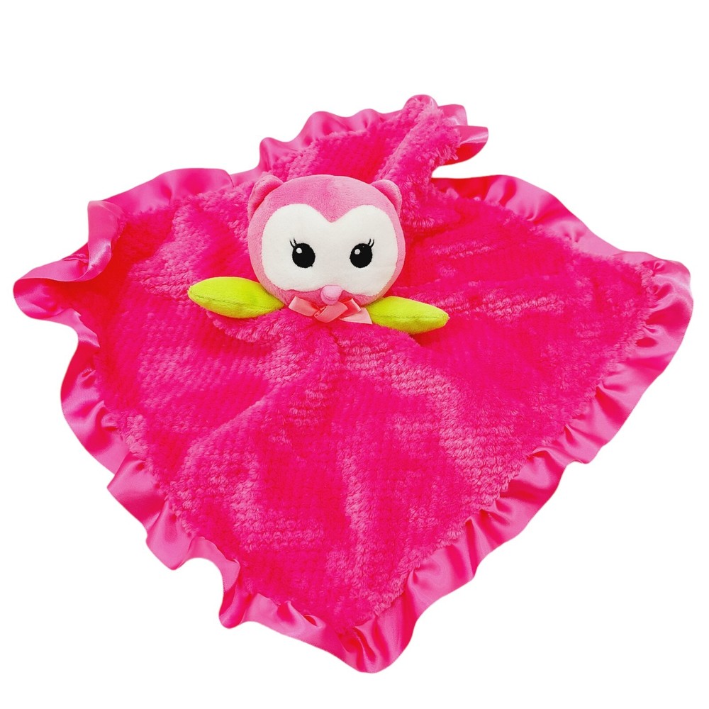 Okie Dokie Hot Pink Owl Blanket Rattle Soft Plush Security Lovey Lovie 14 Inch