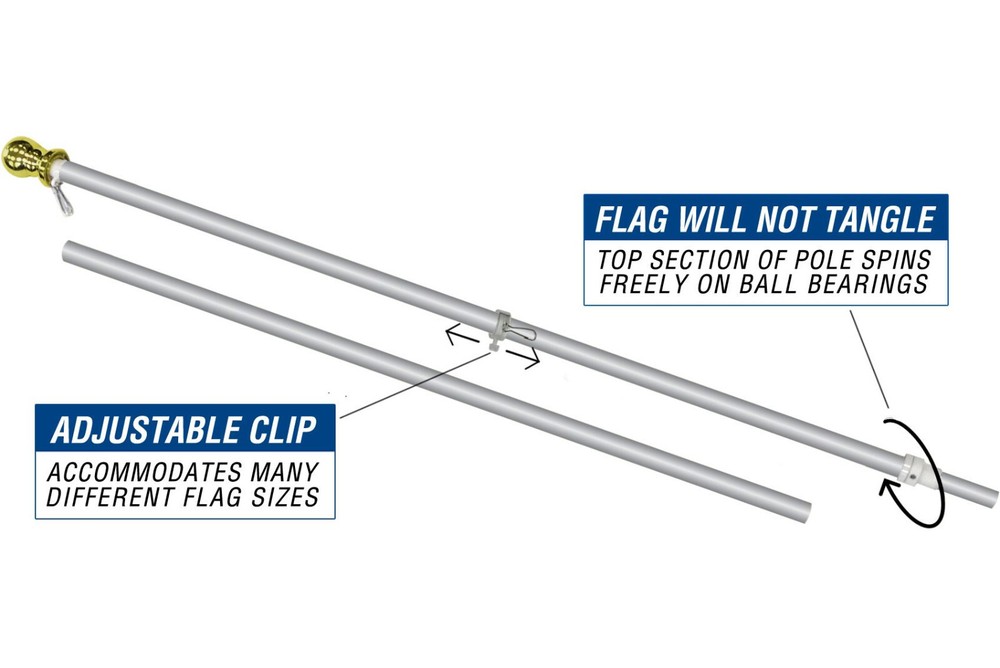 TWC 360° Tangle Free Flag Pole - 6 FT Flagpole Kit for American Flag Heavy