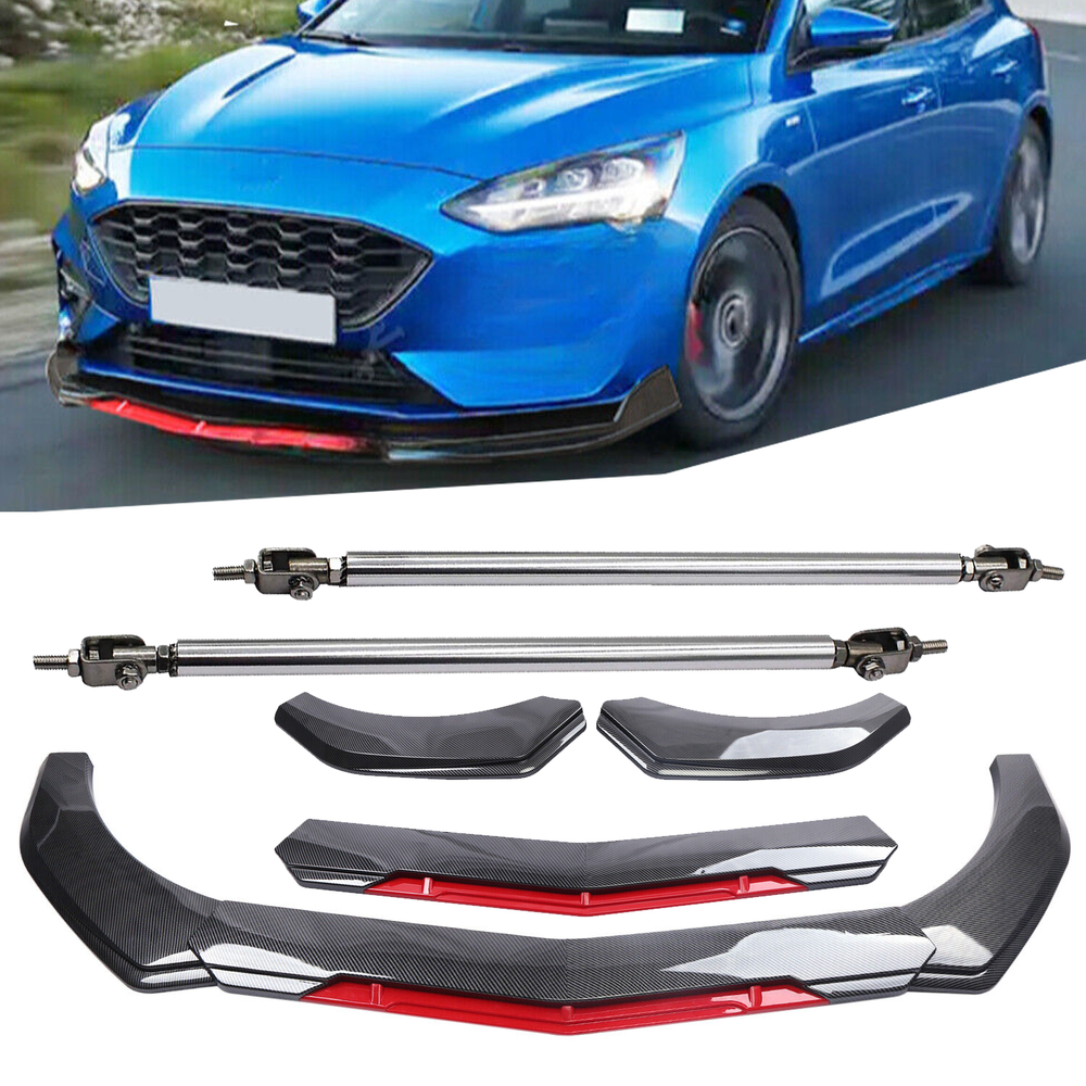 Ford Focus Fiesta Carbon Fiber Front Bumper Lip Spoiler Splitter Strut Rod