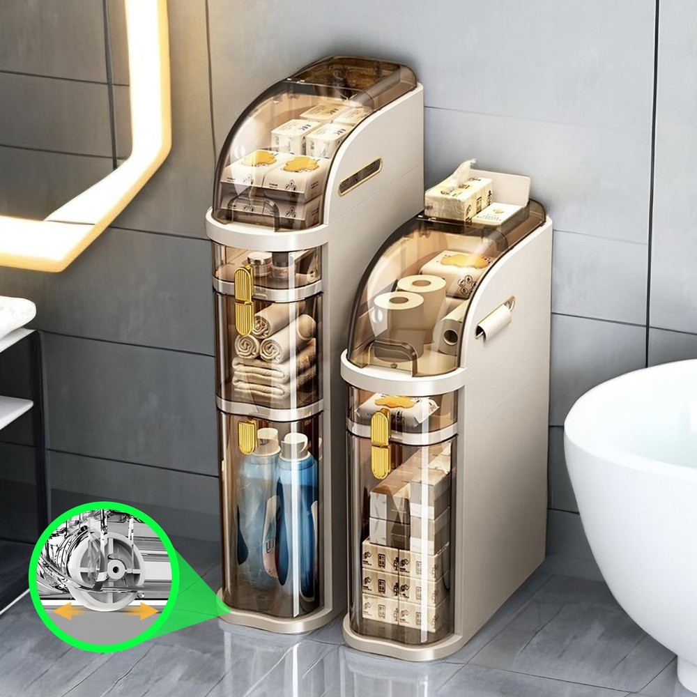 3-Tiers Slim Bathroom Storage Cabinet, Narrow Bathroom Storage, Plastic Water...