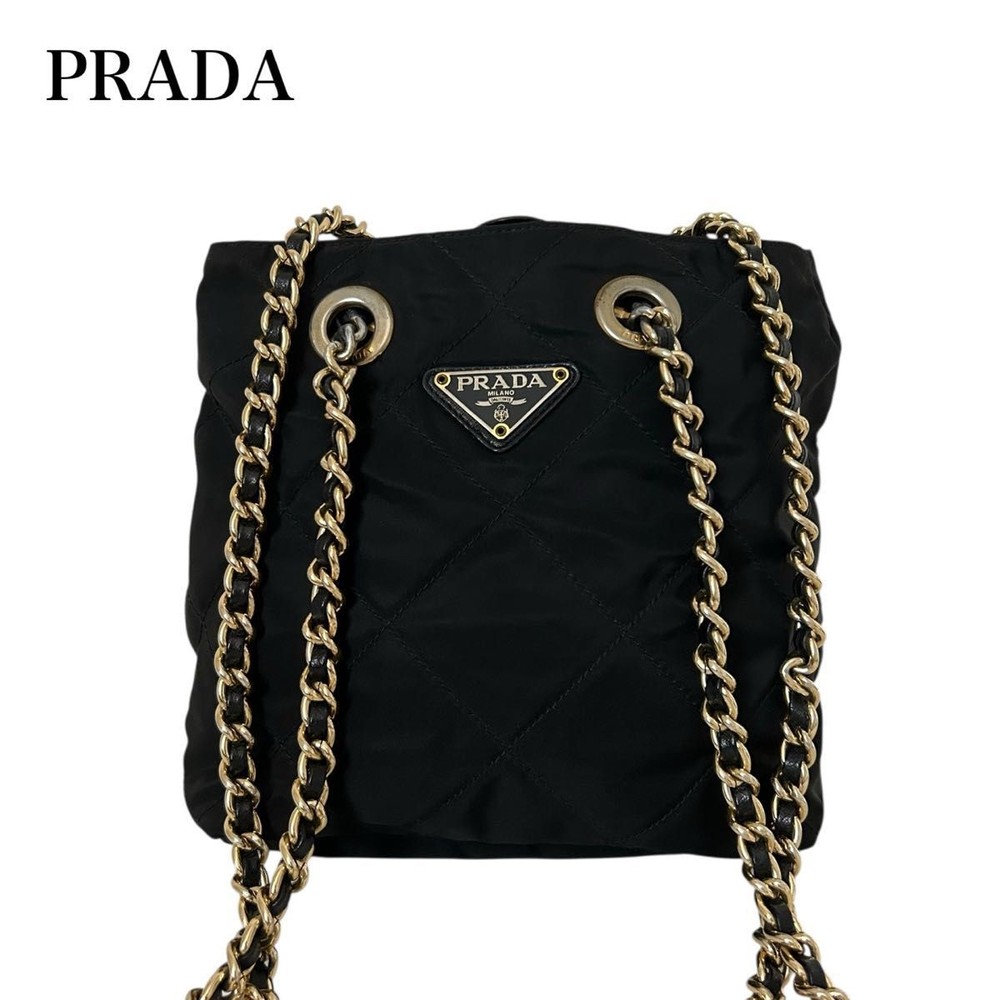 RARE Prada Mini Black Tote Bag with Chain Shoulder Strap