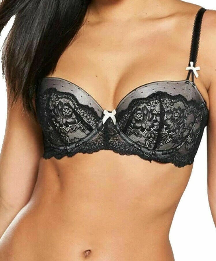 Figleaves Juliette Bra Size 34GG Black Lace Underwired Padded Balcony 173501