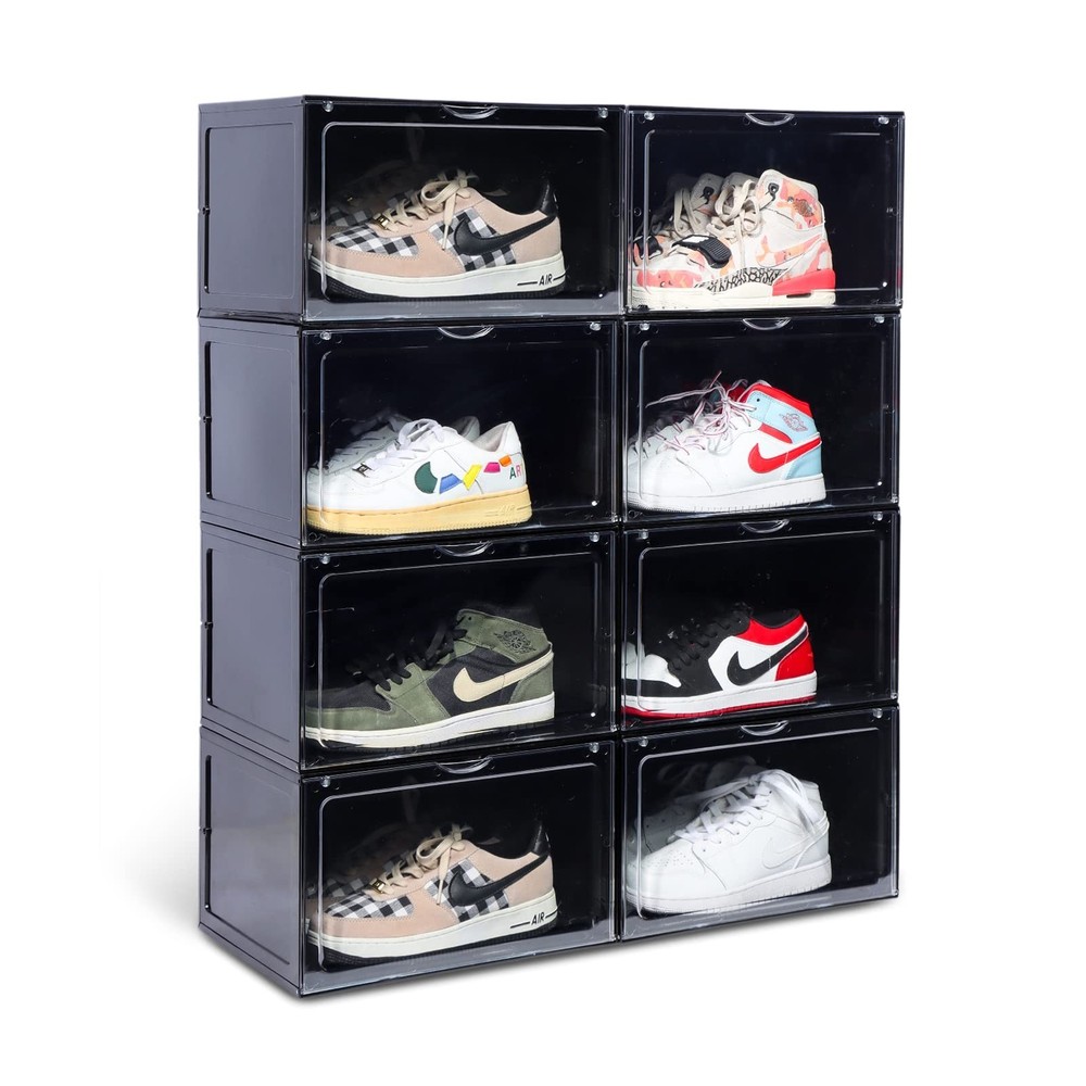 XL clear shoe storage boxes stackable, 8 Pack Large Shoe Boxes Clear Plastic ...