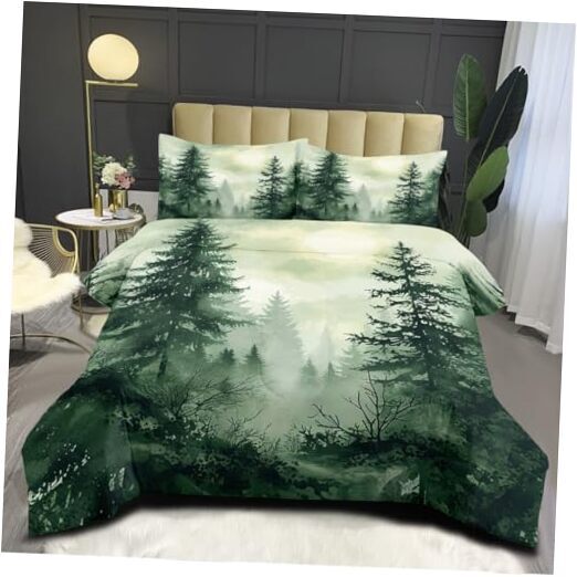 Olive Botanical Comforter Set - Queen Size Green Woodland Forest Comforters