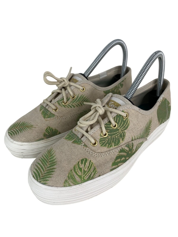 Keds Womens Lace-Up Canvas Sneakers With Green Leaf Print Size 7