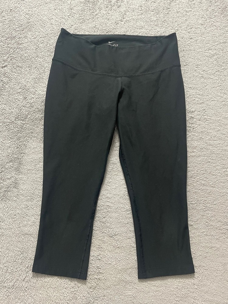 Nike Womens Small Black Swoosh Athletic Cropped Leggings 28x19 Stretch Skinny