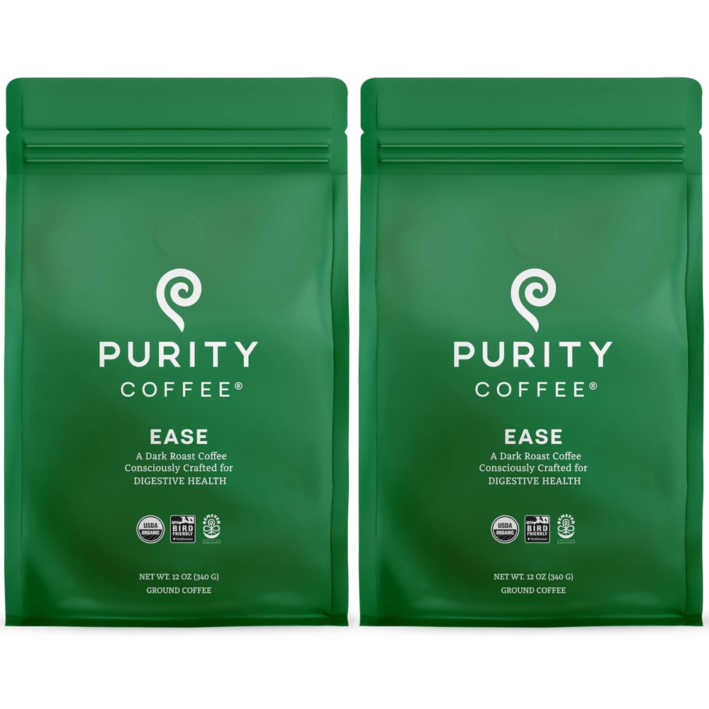Purity Coffee EASE Dark Roast Ground Coffee for Low Acidity, 12oz x 2 Pack
