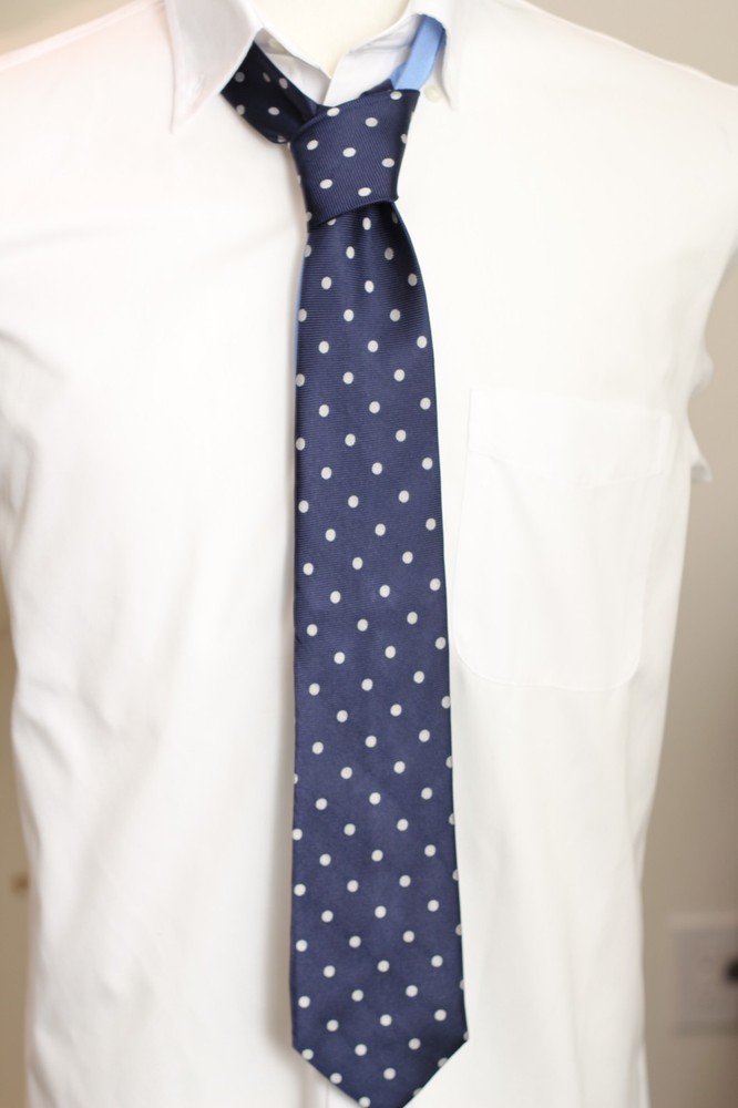 Tommy Hilfiger Neck Tie 100% Silk Navy Pink Polka Dots Light Blue