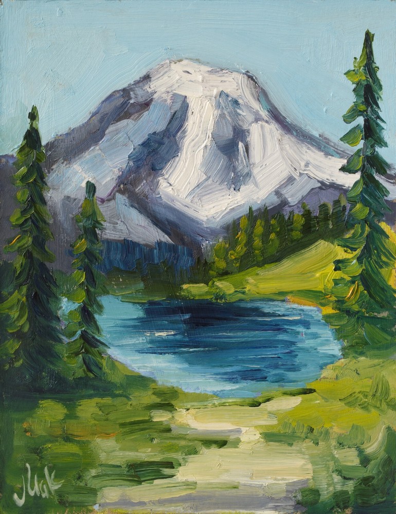 Mount Rainier Oil Painting Washington Mountains Original Wall Art National Park