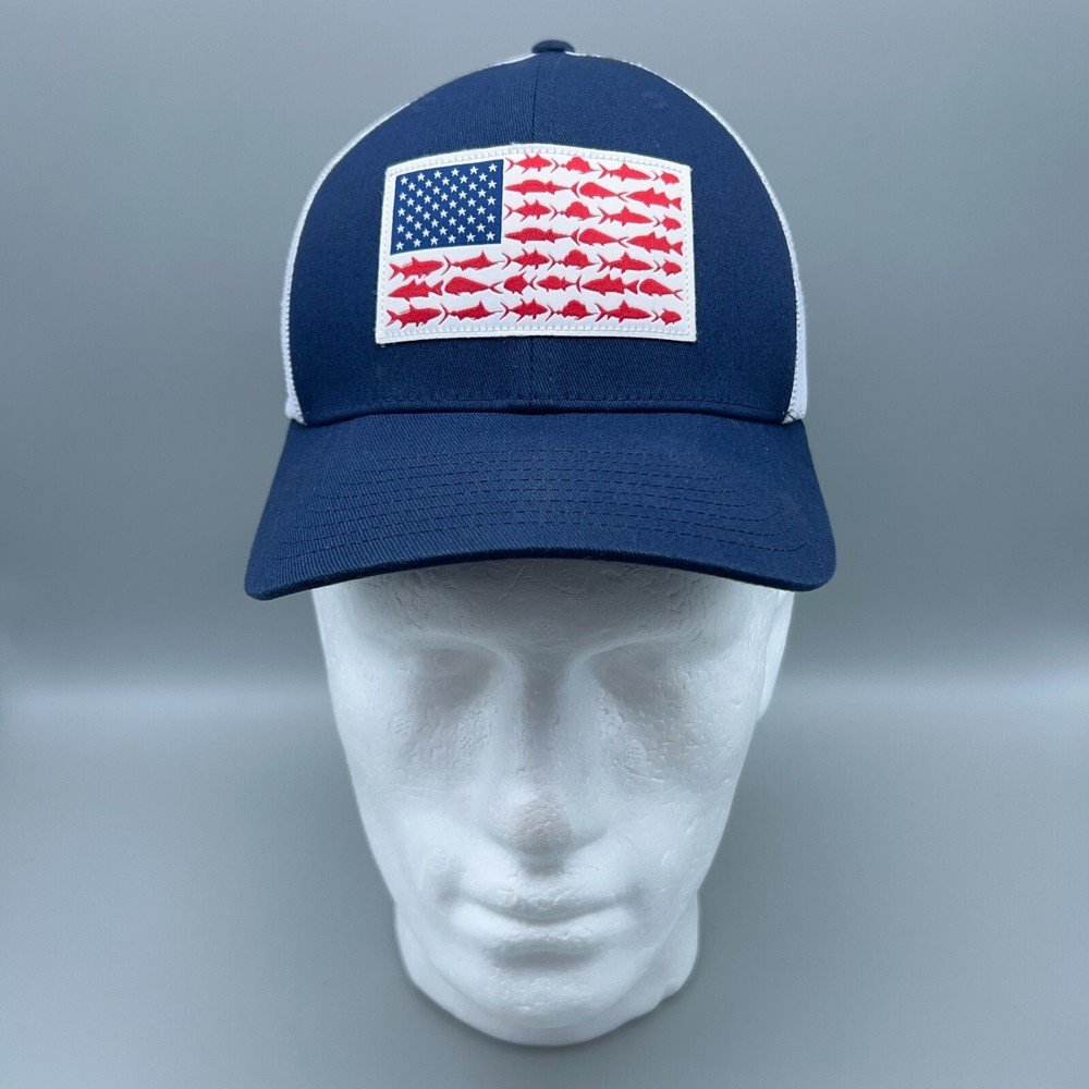 Columbia Hat Blue White Snapback Adult Trucker PFG Performance Fishing American
