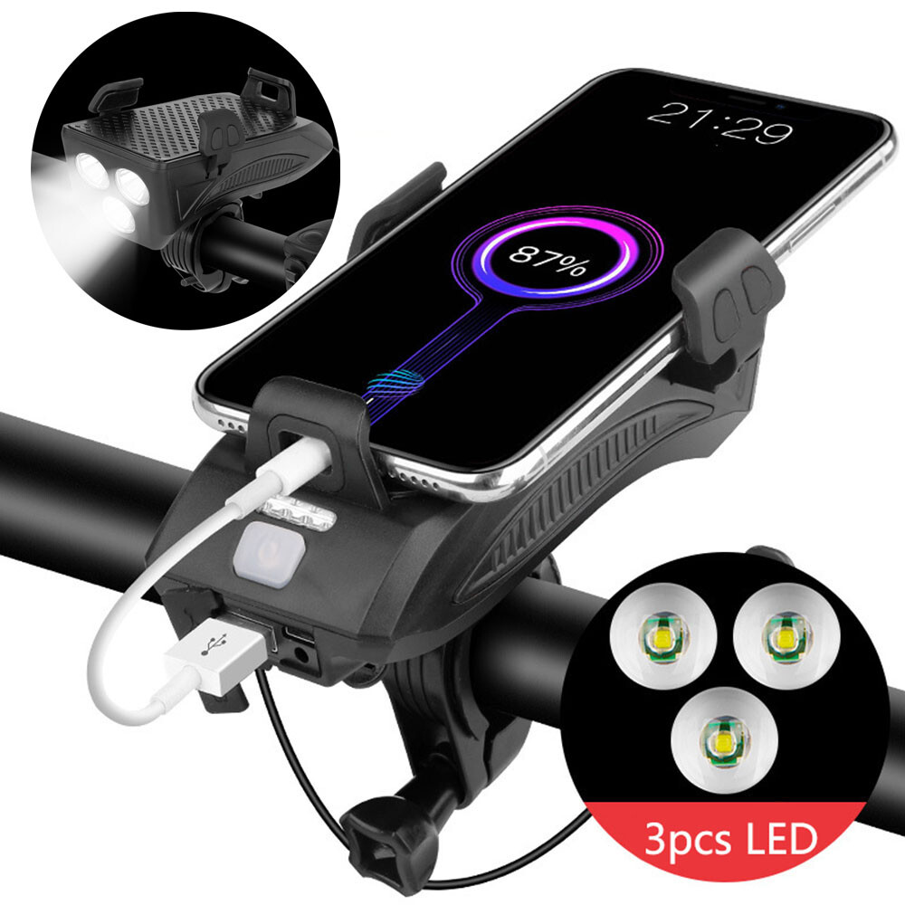 40000LM Ultra-Bright USB Rechargeable LED Bike Headlight with Phone Mount and Built-in Power Bank for Cycling, Night Riding, and Outdoor Adventures