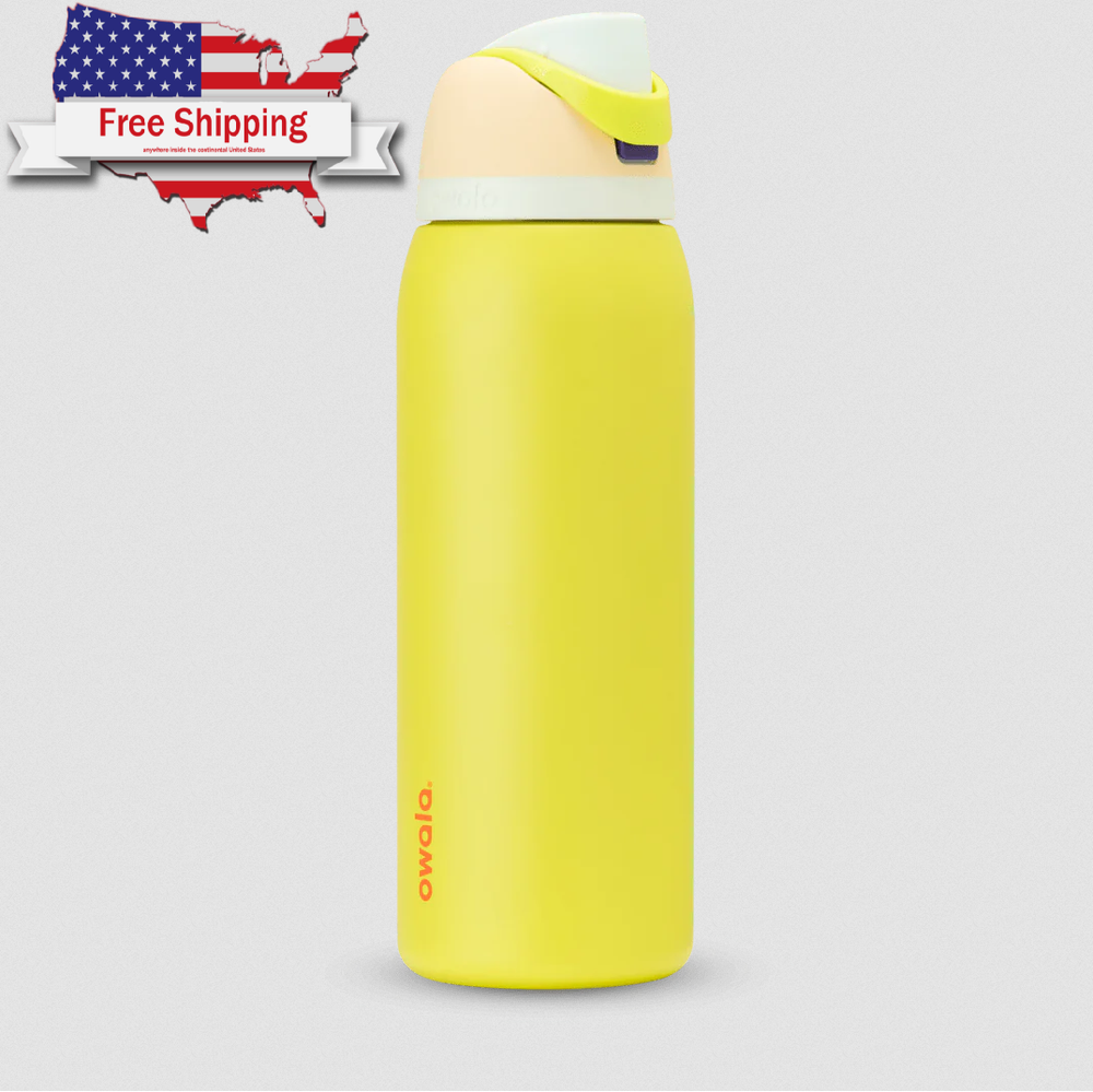 Owala FreeSip Stainless Steel Insulated Water Bottle, 40oz, Lemon Limeade.