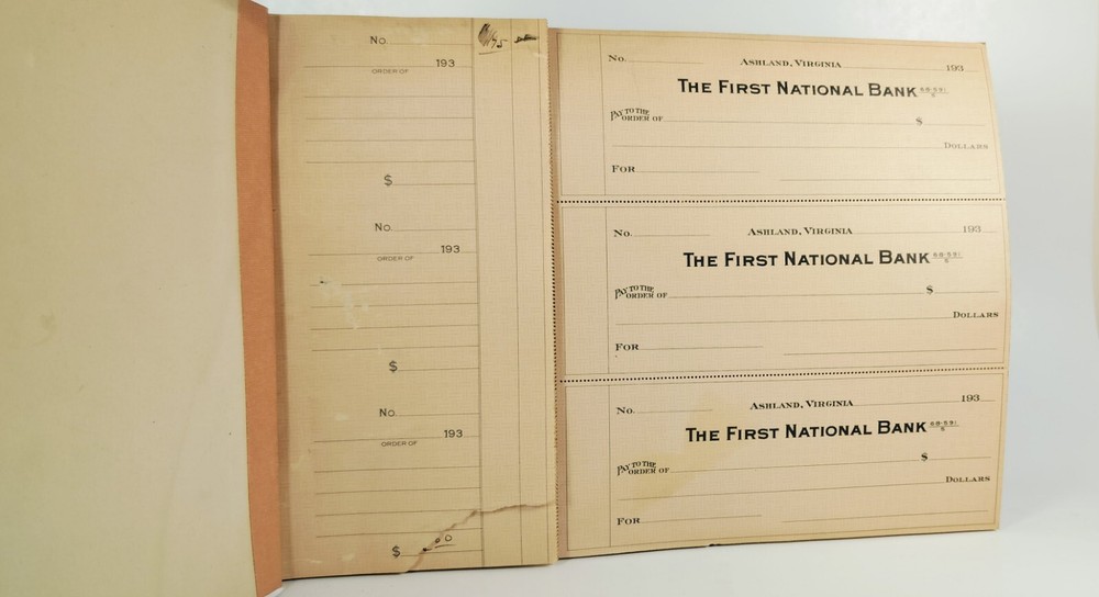 Antique First National Bank Check Book Blank Checks And Stubs 28 Pages