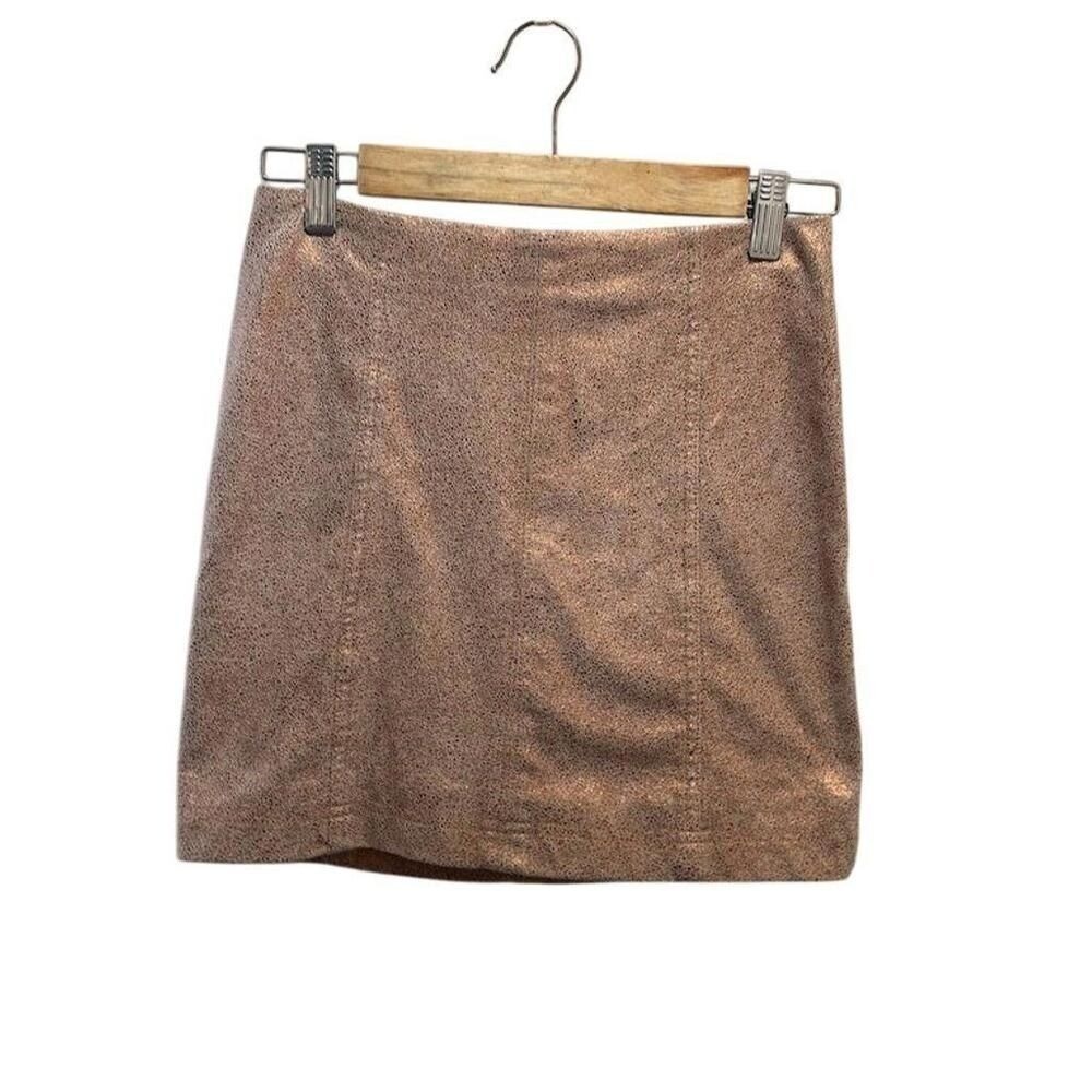 Free People Metallic Speckled Mini Skirt Rose Gold Sparkle Zip Closure Size 2